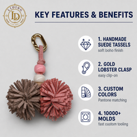 Breloque en suède à pompon pour lacets de chaussures, décoration pour baskets, fleur artisanale bohème, porte-clés, pendentif de sac, personnalisable OEM