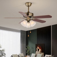 Ventilateur de Plafond Lustre HSG 208B AC/DC Style Américain Classique 42/52 Pouces avec Chaîne à Tirer, Télécommande en Bois, Cuivre et Lumière