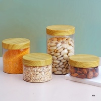Bocaux en plastique de 100ml/200ml/300ml/500ml Couvercles en bois Récipient transparent à vis pour pot de poudre de crème cosmétique vide pour le visage Boîte de maquillage