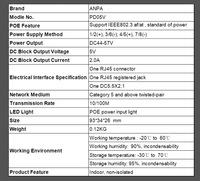 ANPA PD05V 5V PoE Splitter 1 puerto apilable 10/100Mbps IEEE 802.3af/at Adaptador para cámara IP AP inalámbrico