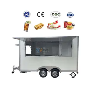 Rimorchio commerciale per camion di cibo per barbecue bianco personalizzato da 3.8 m i migliori camion di cibo quadrati di strada mobili in vendita con wc