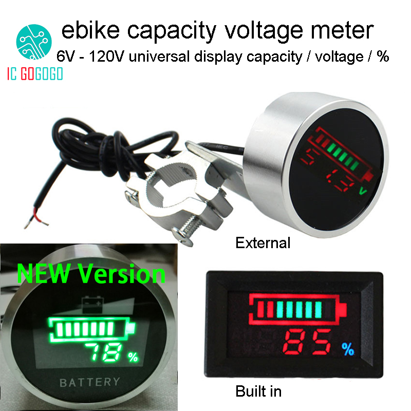 เครื่องวัดค่าความจุของแบตเตอรี่ไบค์12V 24V 36V 48V 60V 72V 84V 120V ที่แสดงค่าร้อยละของแบตเตอรี่แสดงเปอร์เซ็นต์ LiFePO4ตะกั่วกรด Li-ion