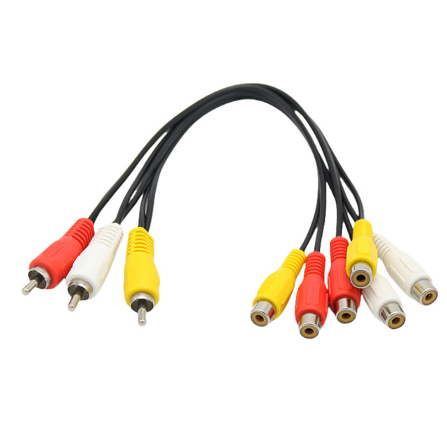 PVC Jacket for Microphone Speaker Telephone Stock 3RCA to Dual 3-RCA 6RCA Audio Video AV Y Splitter Converter Cable