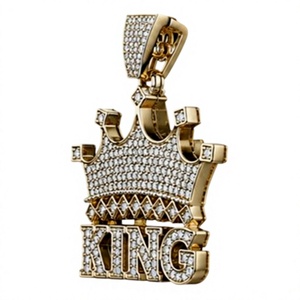 Gold Plated <b>Crown</b> <b>King</b> Pendant Necklace with Crystal Pave Hip Hop Link Chain for Party Wear - Product Image 2