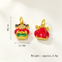 Breloques en alliage de zinc plaqué or 18 carats, style chinois, figurine mignonne en émail, mini-figurine de richesse avec anneau de suspension pour la fabrication de bijoux
