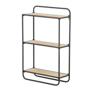 <b>Wall</b> Shelf 20x8x32 In Black Metal With Wood Shelves For Indoor Outdoor Use - Product Image 2