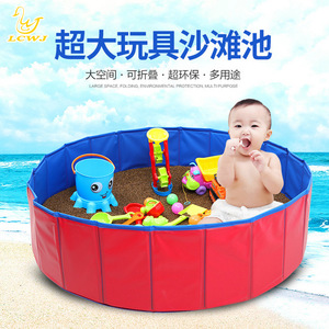 LCWJ - Piscina de Arena Plegable de 100 cm x 120 cm, Diseño Costero de PVC Rojo, para Niños, Ecológica, para Uso en Interiores y Exteriores - Product Image 1