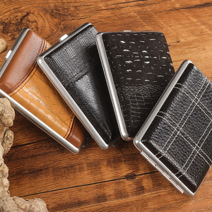 Double Gun 16 Pieces Hold of Metal Anti-pressure Leather Cigarette Box High-grade Cigarettes Case Clamshell Elastic Clip