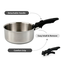 Ensemble de 4 ustensiles de cuisine en acier inoxydable avec revêtement multicouche, poignée amovible, casserole, cuit-cuit et poêle à frire pour cuisinière à gaz et à induction