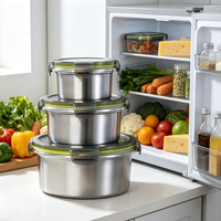 Bols de conservation alimentaire ronds en acier inoxydable avec couvercles, hermétiques, anti-fuites, compatibles micro-ondes et lave-vaisselle, pour la préparation des repas