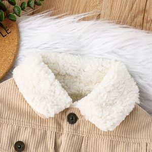 Veste en velours côtelé pour bébés garçons et filles, doublure Sherpa, col à revers, boutonnée, épaisse et chaude, vêtement d'extérieur teint pour l'hiver - Product Image 3