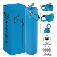 Bouteille d'eau isotherme premium 25oz pour le sport et la randonnée, avec logo en relief et paille en silicone remplaçable, directement de l'usine