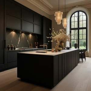 Muebles de Comedor Modernos con Gabinetes de Cocina de Madera Maciza y Isla con Fregadero de Mármol - Product Image 3