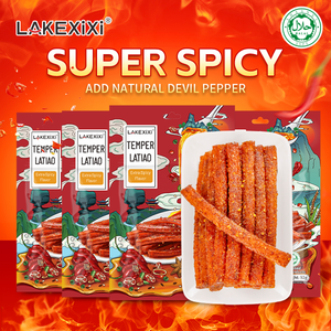 Collations aux céréales à saveur super épicée Halal Latio Collation chinoise Bandes épicées Collation alimentaire végétalienne 92g Gluten exotique Temper Latiao - Product Image 1