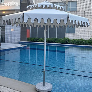 Glamping <span class=keywords><strong>White</strong></span> Fringe Patio Sombrilla de playa de marca Sombrillas para exterior Madera y negro - Product Image 3