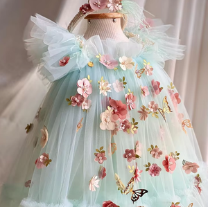 Vestido de Princesa <span class=keywords><strong>Lolita</strong></span> 2026, Nuevo Estilo Floral, Falda Larga con Volumen, Vestido de Cumpleaños para Niñas de Un Año - Product Image 6