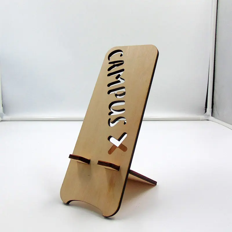 Personalizado de madera láser logotipo grabado de madera soporte para teléfono celular para la artesanía y regalo