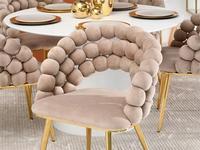 JP Design Ball Home Fauteuil beige Chaise de salle à manger rembourrée Chaise de jardin Chaise de salle à manger en velours avec pieds en métal doré