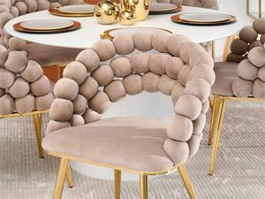 JP Design Ball Home <span class=keywords><strong>Fauteuil</strong></span> <span class=keywords><strong>beige</strong></span> Chaise de salle à manger rembourrée Chaise de jardin Chaise de salle à manger en velours avec pieds en métal doré - Product Image 2