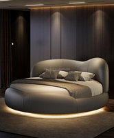 Lit Double King Size Moderne et Romantique Crème avec Tête de Lit Rembourrée en Bois de Pin et Panneaux en Contreplaqué, Idéal pour Chambre à Coucher et Hôtel