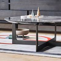 Ensemble de meubles pas cher, style moderne et luxueux, pour le salon, table basse ronde en marbre noir avec base en métal