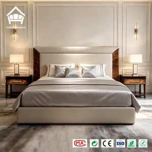 Base de Cama Italiana Moderna Minimalista de Madera de Burl, Tapizada en Cuero Nappa, Ecológica, para <span class=keywords><strong>Suite</strong></span> Penthouse de Alta Gama - Product Image 1