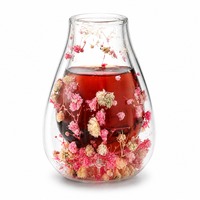 Tasse en verre borosilicate à double paroi avec fleurs séchées, gobelet transparent 130 ml pour café, thé, maison, bureau, vente en gros, logo personnalisé