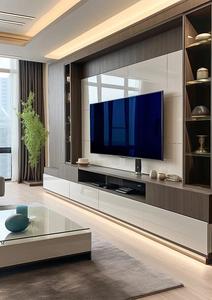 Mueble de TV largo de tono profundo simple moderno con iluminación empotrada y diseño de <span class=keywords><strong>armario</strong></span> Estilo doméstico internacional - Product Image 2