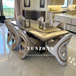 Роскошный золотой обеденный стул в скандинавском итальянском стиле, современный легкий роскошный бархатный/кожаный обеденный стул из нержавеющей стали для виллы - Product Image 6