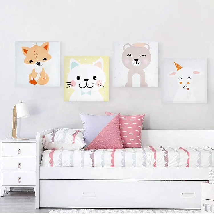 गर्म बिक्री 4 टुकड़े बच्चों के कमरे प्यारा जानवर दीवार लटका तस्वीर स्वतंत्र रूप से Frameless कैनवास पेंटिंग