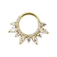 ZUOLA Bijoux de piercing de luxe, anneau segmenté articulé en laiton écologique plaqué or 18 carats avec zircon, forme goutte, couronne, marquise, clicker pour le nez