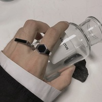 Vevaf — chevalière noire brillant pour homme, anneau hexagonal en acier inoxydable, timbre en acier inoxydable mat