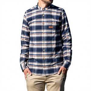 Chemise en flanelle à carreaux personnalisée pour homme, col montant, polyester/coton, manches longues, boutonnée, décontractée, pour l'extérieur, fournisseur d'impressions personnalisées - Product Image 2