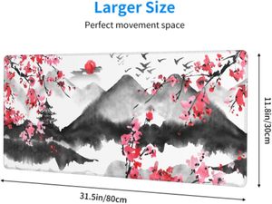 Tapis de souris gaming XL 31,5 x 11,8 cm motif <span class=keywords><strong>cerisier</strong></span> <span class=keywords><strong>japonais</strong></span> rose aquarelle, grand tapis de souris étendu pour ordinateur portable et clavier - Product Image 1