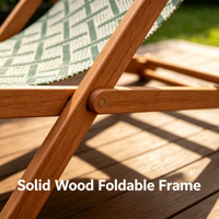 Chaise longue de plage pliable en bois massif, transat d'extérieur en textile à motif géométrique pour patio, jardin, bord de piscine, complexe hôtelier
