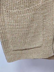 Hand - Knit Beige <b>Shawl</b> Collar Cardigan with Button Front, Patch Pockets, and Textured Chunky Knit Weave for Timeless Appeal - Product Image 4