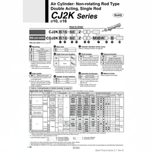 กระบอกลมนิวเมติก SMC CDJ2KB16-20Z-B ชิ้นส่วนนิวเมติก - Product Image 1