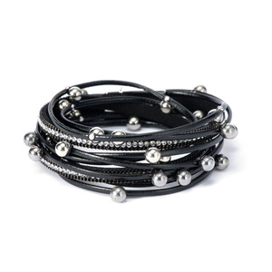 Fashionable Bohemian Two-Layer Wrap <b>Bracelet</b> Multi-Level <b>Leather</b> Diamond Inlay Magnetic Clasp Perfect Classic <b>Charm</b> for Gifts - Product Image 1