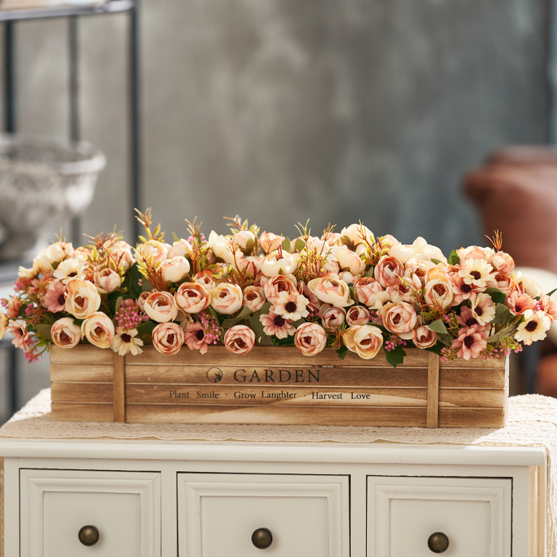 Coffret long en bois 50cm roses couleur champagne m