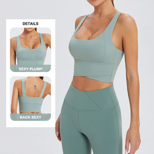 Nuovo <span class=keywords><strong>Reggiseno</strong></span> Sportivo Antiurto con Spalline Larghe, <span class=keywords><strong>Super</strong></span> Elastico, Tinta Unita, Scollatura a U, <span class=keywords><strong>Reggiseno</strong></span> Sportivo da Donna con Doppie Spalline Larghe - Product Image 3