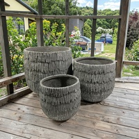 Pot Bunga Beton Rustic Ukiran Tangan untuk Taman Luar Ruangan Set 3 Desain Bundar