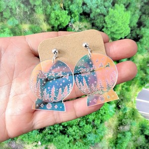 Boucles d'oreilles pendantes en acrylique holographique en forme de globe de neige de Noël, avec dégradé, champignon, traîneau du Père Noël, pour femmes - Product Image 4