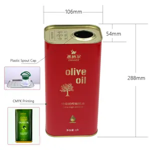 Individuelle 1-L-Zinndose in Lebensmittelqualität aus Metall für Olivenöl mit Kunststoff-Ausgusskappe