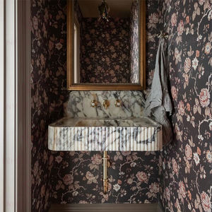 <span class=keywords><strong>Lavabo</strong></span> Moderno de Pared con Encimera de Mármol Italiano Calacatta Viola Tallado a Mano para Baño de Apartamento - Product Image 2