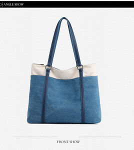Trendy Retro <b>Canvas</b> <b>Tote</b> <b>for</b> <b>Women</b> Casual Contrast Shoulder <b>Bag</b> with ral Print Leather Cotton ing Long Shape Travel - Product Image 1