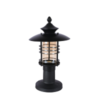 Lampadaire extérieur moderne avec cadre annulaire superposé et cylindre en verre transparent