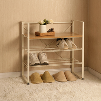 Étagère à chaussures à 3 niveaux de style japonais et coréen, console en bois massif avec rangement