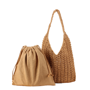 กระเป๋าถือสานทรงเรขาคณิตสำหรับผู้หญิงฤดูร้อน ขายส่ง พร้อมหูหิ้วสองข้าง ทำด้วยมือบุด้วยโพลีเอสเตอร์ เหมาะสำหรับไปทะเล - Product Image 1