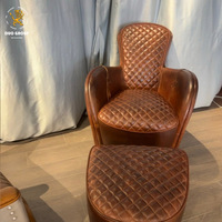 Fauteuil lounge en cuir véritable de style rétro américain, en forme de selle, avec ottoman, pour balcon ou chambre à coucher