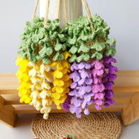 Bunga Wisteria Stroberi Rajutan Tangan Kustom untuk Vas Rumah, Buket, Dekorasi Interior Pernikahan, Hari Ibu, Wisuda